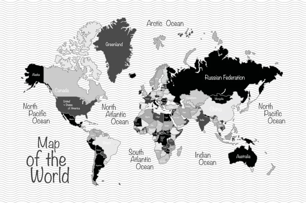 Samolepiaca tapeta štýlová čiernobiela mapa