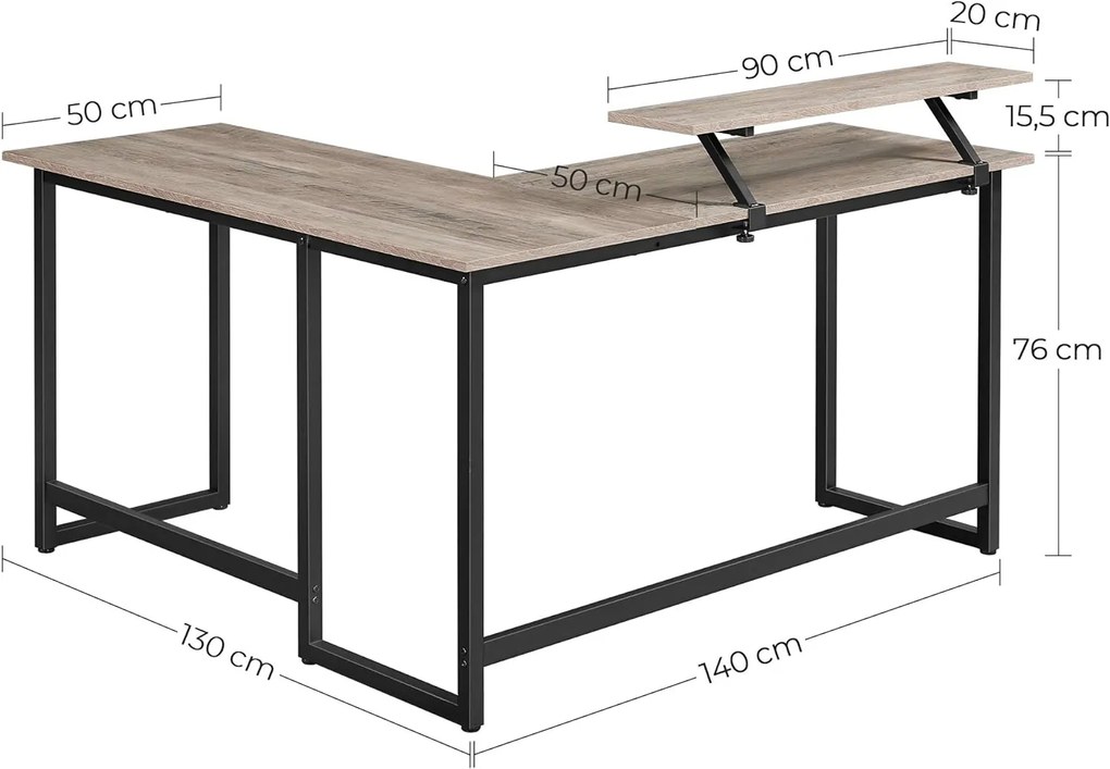 Rohový psací stůl Vasagle Alinru ve tvaru L šedý