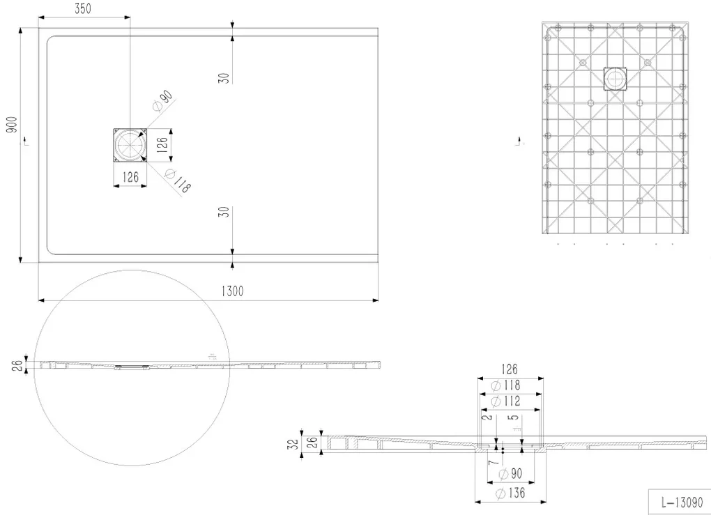 Erga Hyper, SMC sprchová vanička 130x90x2,6 cm + sifón, šedá matná, ERG-V06-SMC-9013S-GR