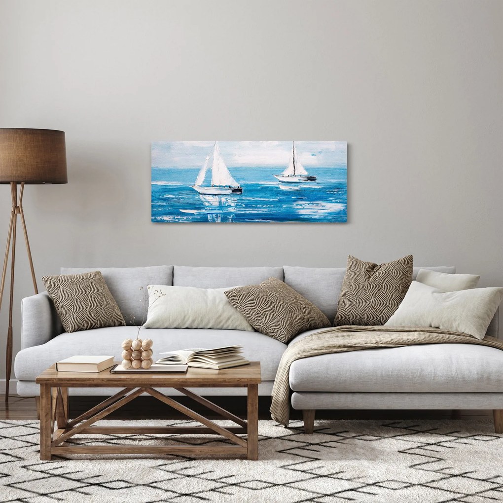 Obraz - Maľba jachty na mori (120x50 cm)