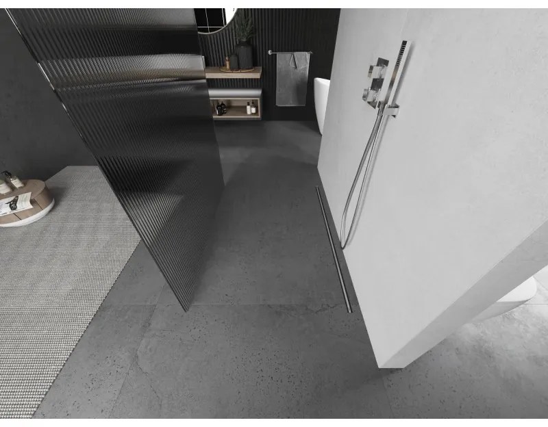 Mexen Kioto, sprchová zástena Walk-In 140 x 200 cm, 8mm sklo s rebrovým vzorom, brúsená oceľ profil, 800-140-002-97-09
