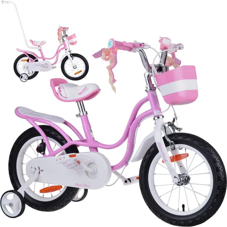 RoyalBaby detský bicykel 14 palcov Little Swan s košíkom a bočnými kolieskami RB14-18 ružový