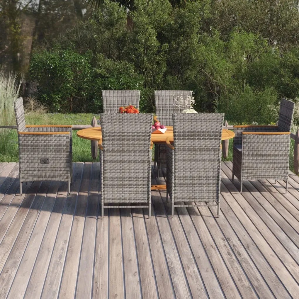 vidaXL 7-dielna záhradná jedálenská súprava polyratan sivá