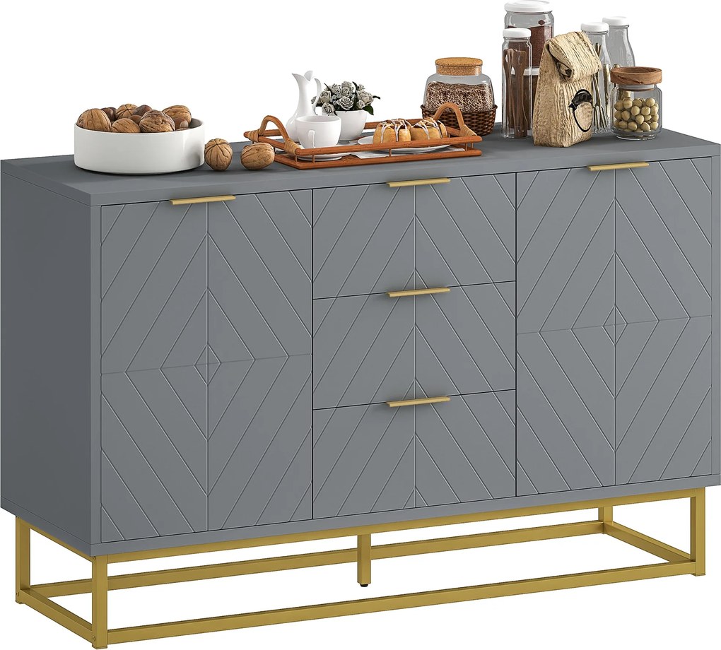 HOMCOM Moderný Komoda do Obývacej Izby s 3 Zásuvkami, 2 Dverami a Nastaviteľnou Poličkou 120x40x76 cm Šedá | Aosom