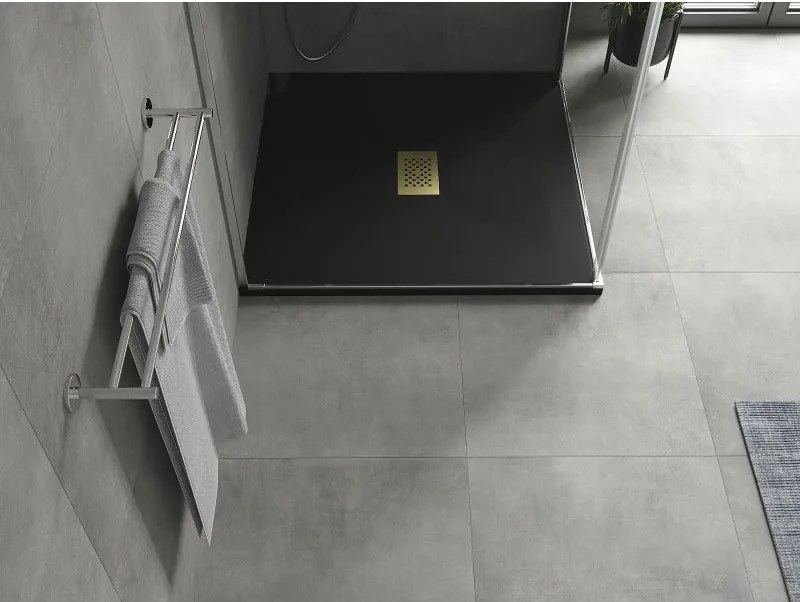 Mexen Hugo, štvorcová sprchová vanička SMC 100 x 100 cm, čierna, zlatá krytka, 42701010-G