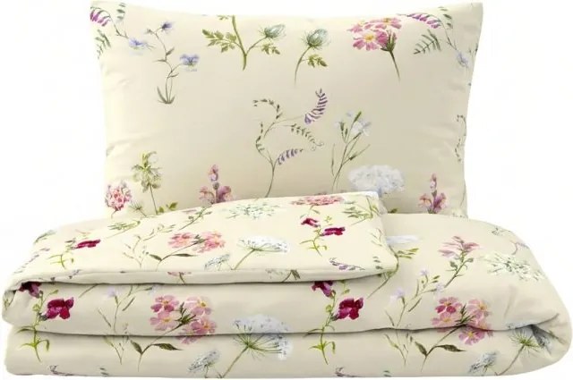 Kvalitex Bavlnené obliečky DELUX 220x200 + 2x 70x90 cm - BOTANICA krémová