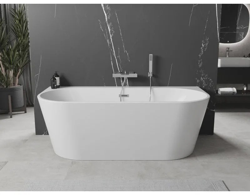 Mexen Oval+, voľne stojaca vaňa ku stene 170 x 80 cm, biela lesklá, chrómový prepad, 52681708000-01