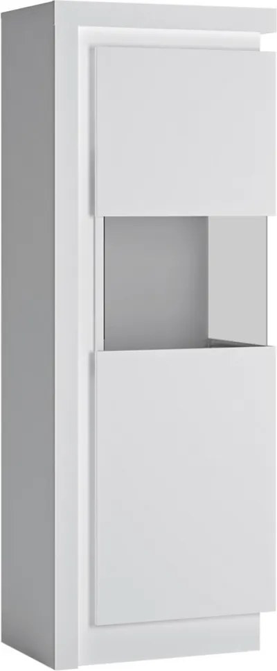 Nízka vitrína Lyon, biely lesk, s osvetlením, pravá