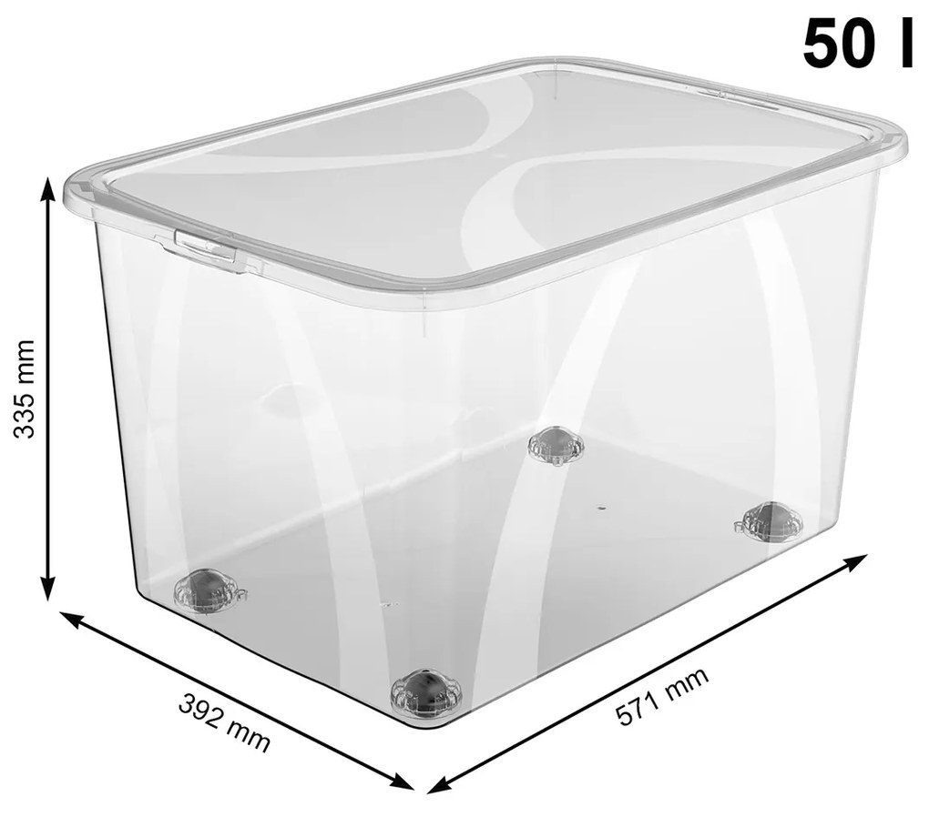 Úložný box, transparentní krabice s víkem, Rotho LONA, 57x39x34 (50l)