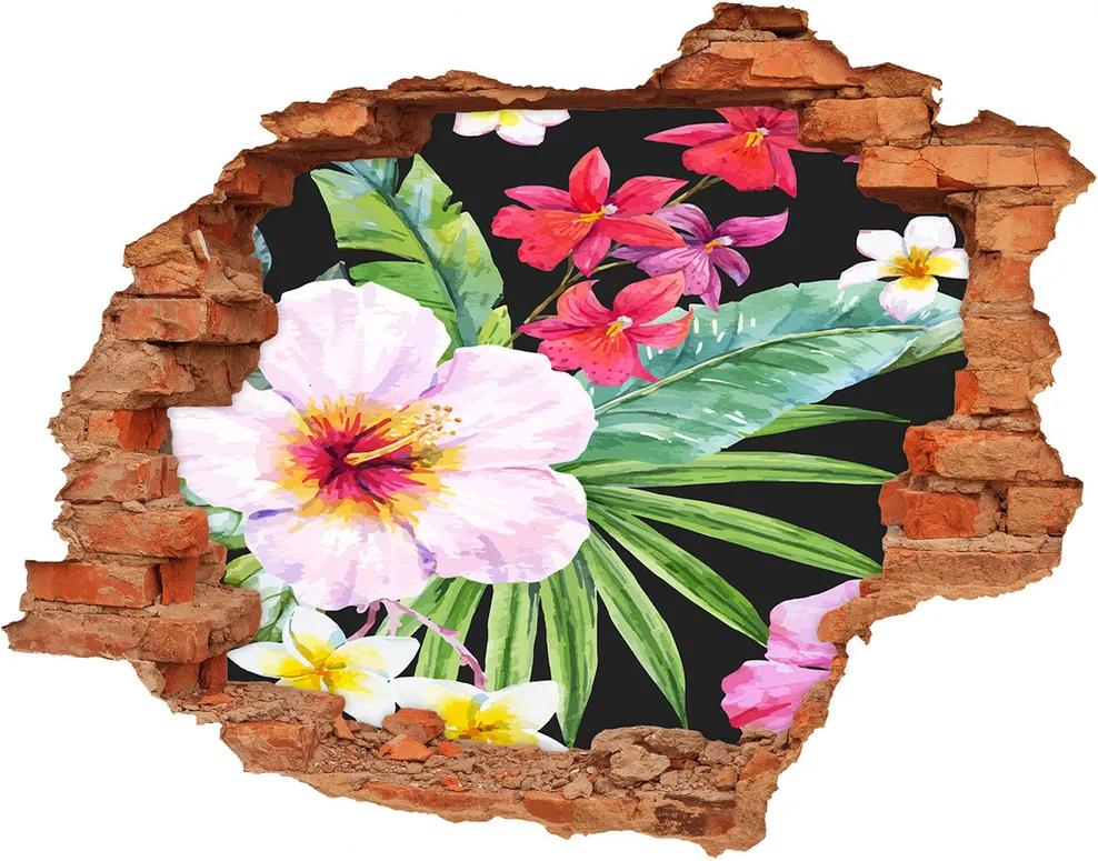 Nálepka 3D diera na stenu Hawajské kvety WallHole-cegla-90x70-124413381