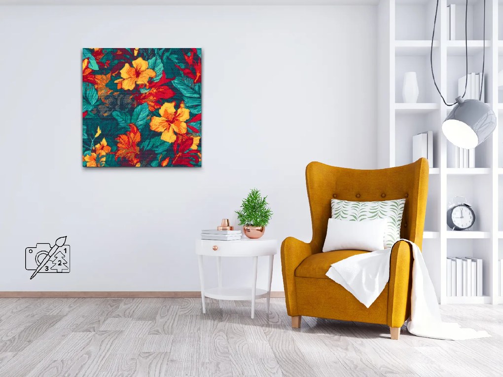 Gario Diamantové maľovanie Kvetinové pozadie Ibištek Rozmery: 50 x 50 cm, Rámovanie: Iba zrolované plátno, Diamanty: Okrúhle