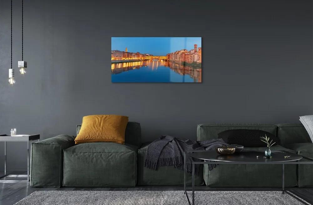 Sklenený obraz Italy River mosty budovy v noci 125x50 cm