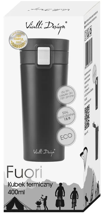 Čierny cestovný termohrnček Vialli Design Fuori, 400 ml