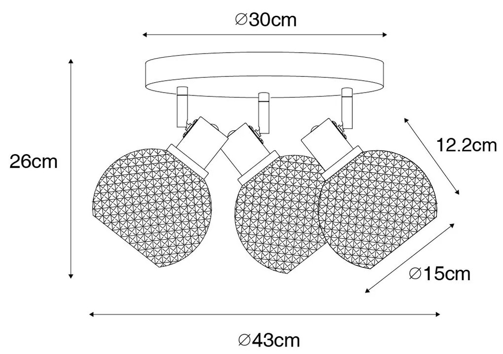 Dizajnové bodové svetlo čierne s dymovým sklom 3-svetlo okrúhle - Chico