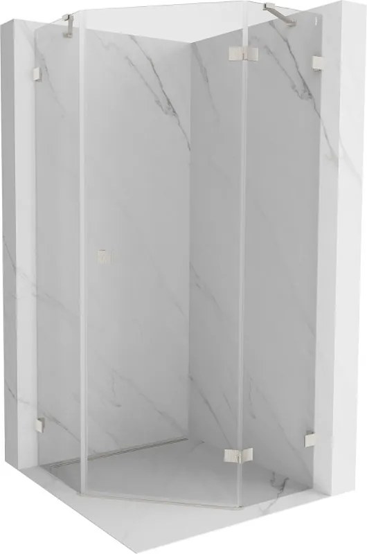 Mexen Lunar, výklopný päťuholníkový sprchový kút pravý 100 x 100 cm, 8mm číre sklo, oceľový profil, 831-100P-100L-97-00-P