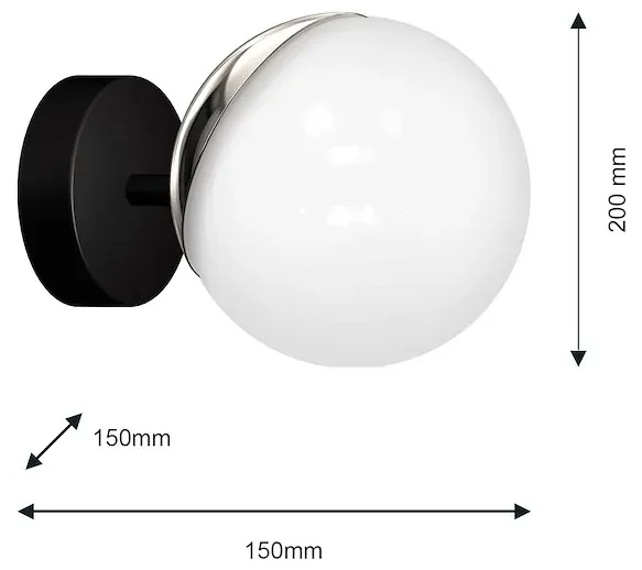 Nástenné svietidlo Sfera, 1x biele sklenené tienidlo, b/ch