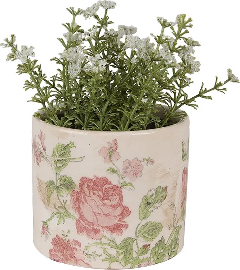 Béžový keramický obal na kvetináč s ružami Rosalina XS - Ø 11*9 cm