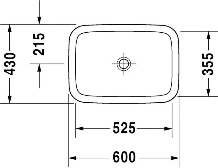 DURAVIT DuraStyle zápustné umývadlo bez otvoru, bez prepadu, 600 mm x 430 mm, s povrchom WonderGliss, 03726000001