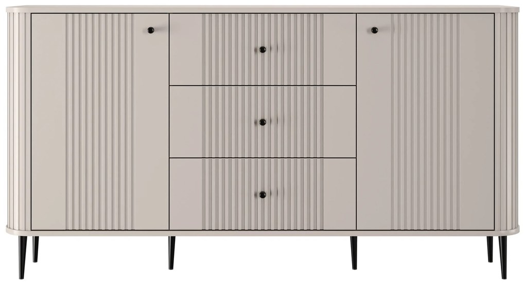 Komoda Vesper 160 cm so zásuvkami na nožičkách - kašmír / čierne nohy
