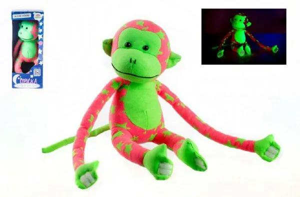 Opice svítící ve tmě plyš 45x14cm růžová/zelená v krabici