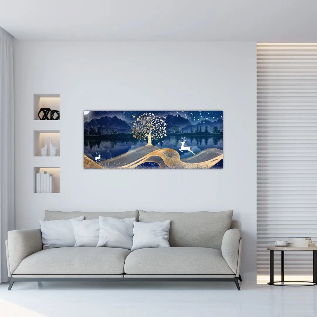 Obraz jeleňov pri splne (120x50 cm)
