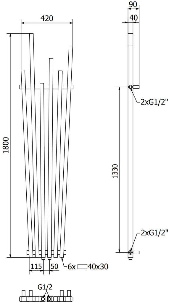 Mexen Omaha, vykurovacie teleso 1800 x 420 mm, 655 W, čierna, W208-1800-420-00-70