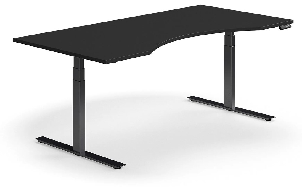 Výškovo nastaviteľný stôl QBUS, ergonomický, 2000x1000 mm, čierny rám, čierna