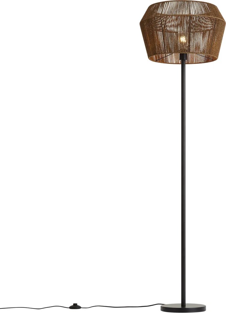 Stojaca lampa čierna s hnedým tienidlom z papierového lana 50/50/30 - Simplo