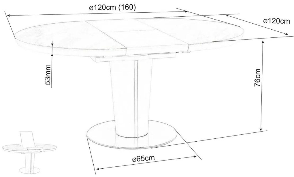 Rozkladací jedálenský stôl 120-160 cm Oris (biela) (pre 4 až 6 osôb). Vlastná spoľahlivá doprava až k Vám domov. 1050666