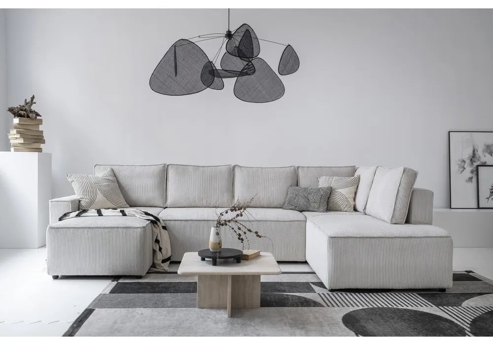 Biela menčestrová rozkladacia rohová pohovka (pravý roh/do tvaru "U") Brave Dave – Miuform