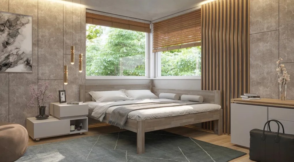 Rohová posteľ so zástenou vpravo Fava P 180x200 cm, šedý buk