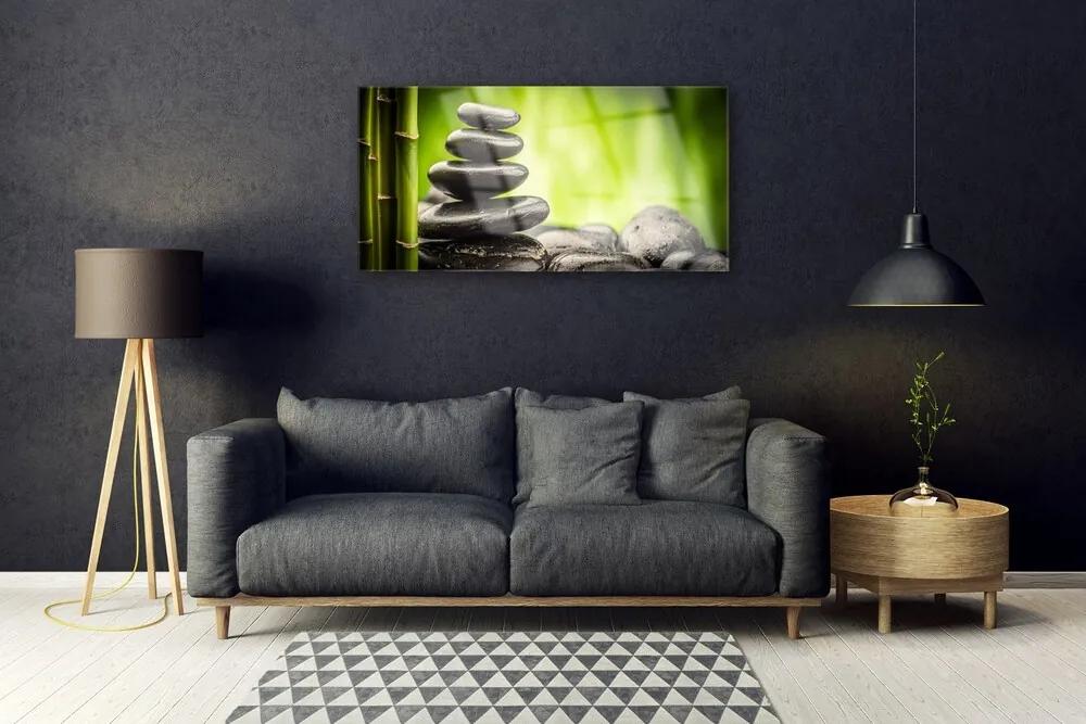 Obraz na skle Bambus kamene umenie 125x50 cm