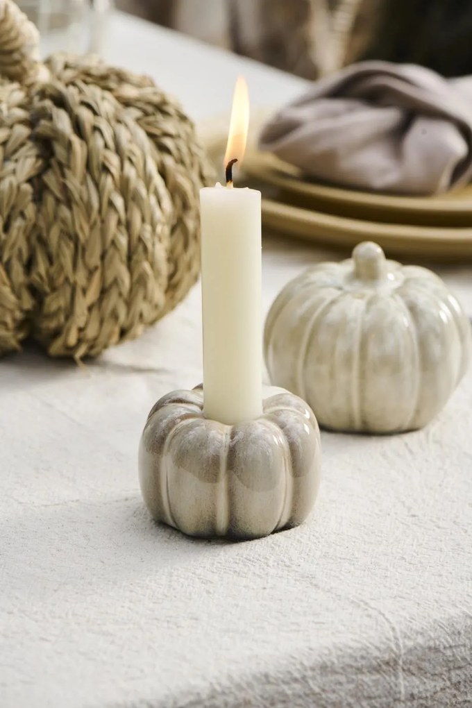 IB Laursen Kameninová dekorácia tekvice PUMPKIN STANDING Ø8 cm krémová