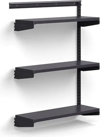 Nástenný regál RELY, prídavná sekcia, oceľové police, 1221x900x300 mm, antracit