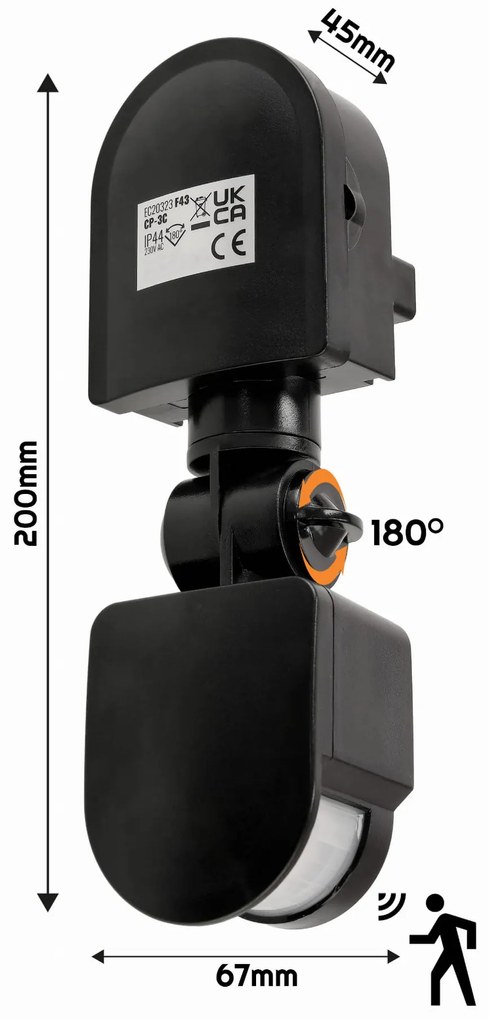 ECOLIGHT Infračervený pohybový senzor IP44 300W čierny