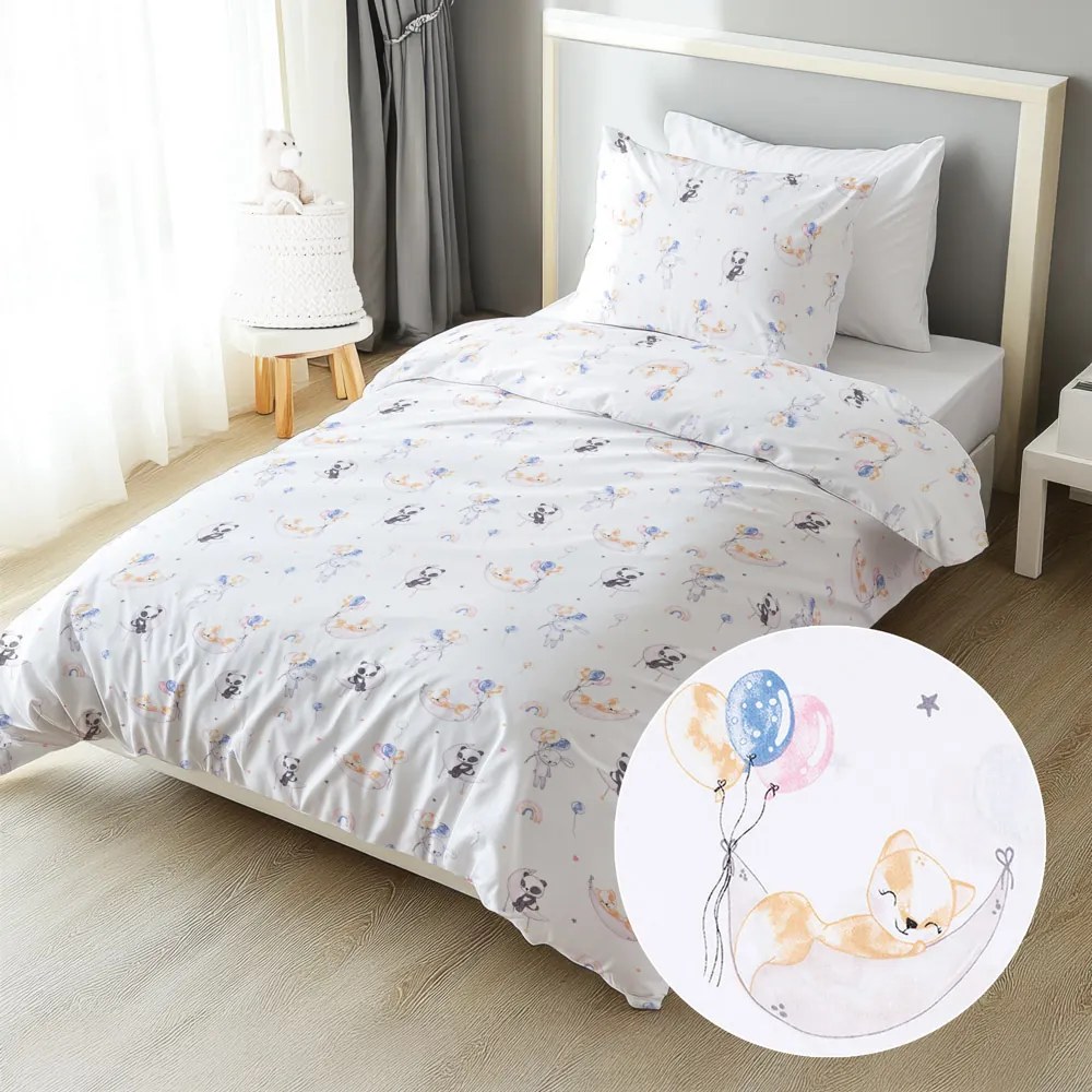 Biante Detské bavlnené posteľné obliečky Sandra SA-374 Pandy líšky a zajačiky s balónikmi Predĺžené 140x220 a 70x90 cm