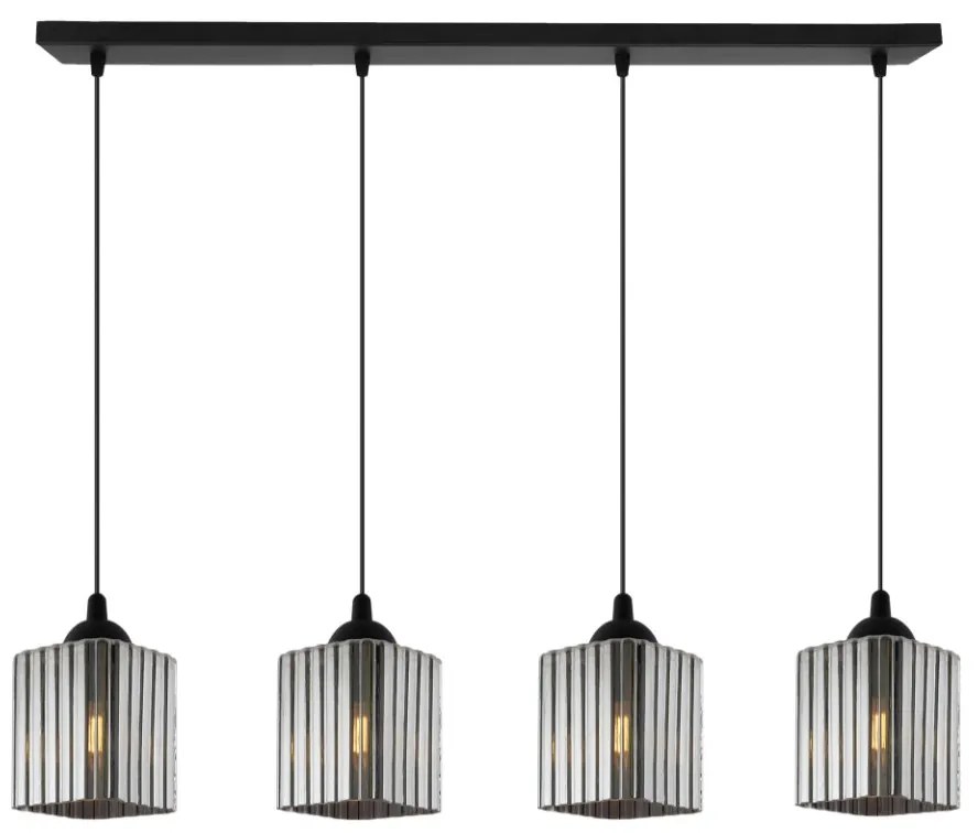 Závesné svietidlo Riffle Square, 4x grafitové sklenené tienidlo, b