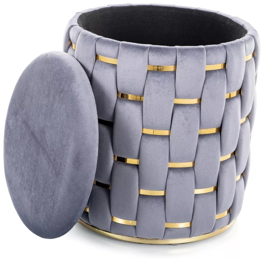 Taburet Tiara Velvet s úložným prostorem šedý/zlatý
