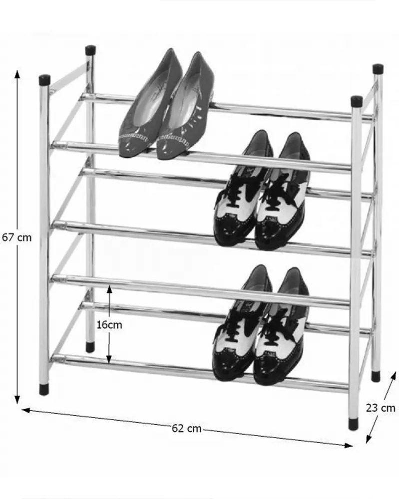 4-radový nastaviteľný botník, chróm, DITA