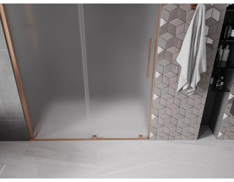 Mexen Velar, posuvné sprchové dvere do otvoru 130 cm, 8mm sklo námraza, medená matná, 871-130-000-31-65