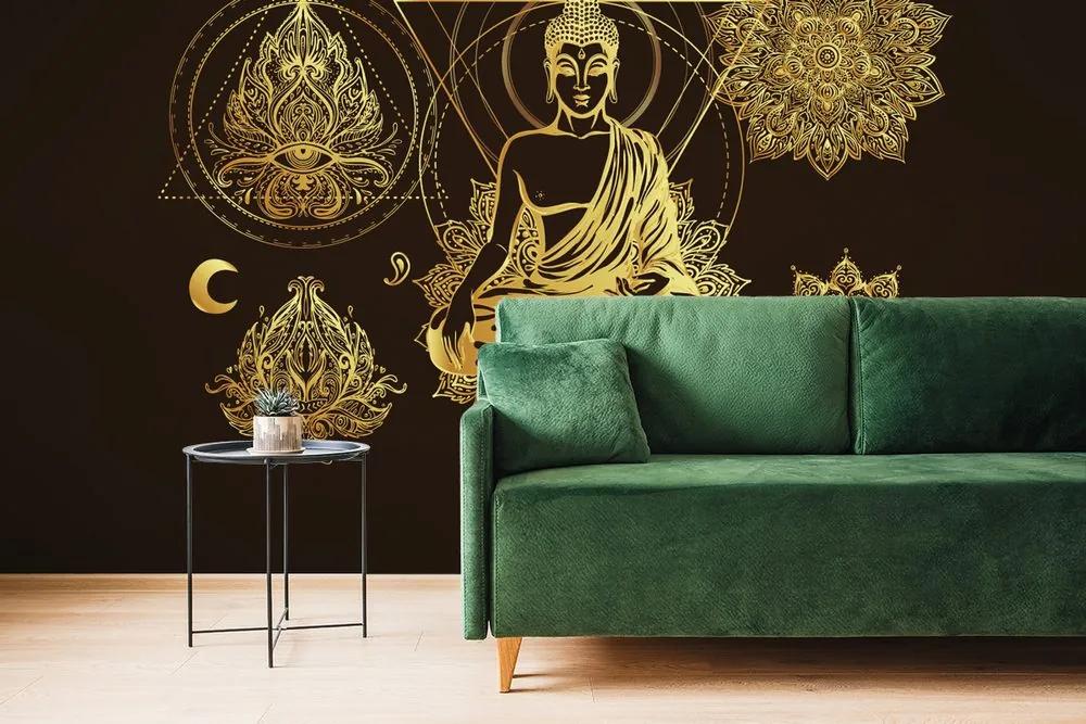 Samolepiaca tapeta meditujúci Budha v zlatom prevedení