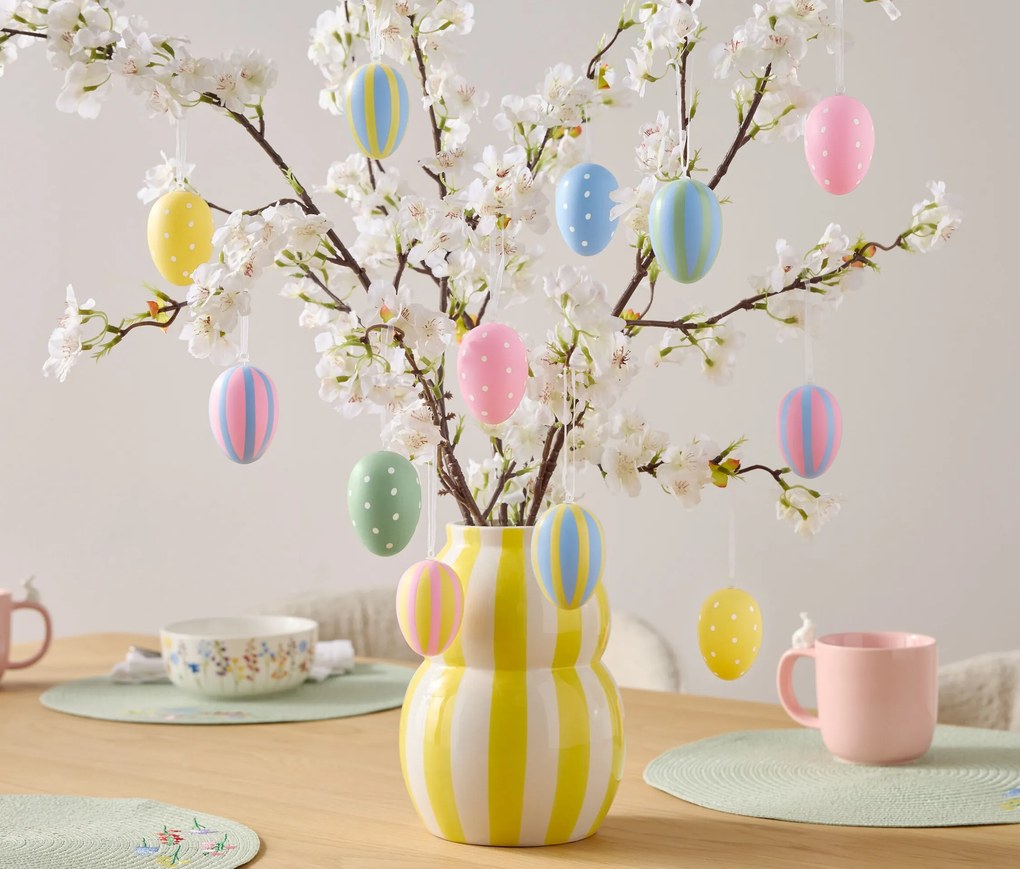 Prívesky v tvare veľkonočného vajca, 12 ks, prúžky