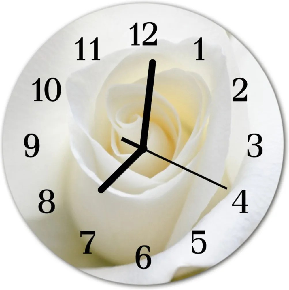 Sklenené hodiny okrúhle  biela ruža
