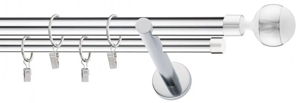 Dekorstudio Chrómová dvojradová garniža biely VIVALDI 19mm Dĺžka: 200cm, Typ uchytenia: Držiak dvojitý modern, Typ príslušenstva: Krúžky tiché so štipcami