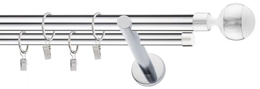 Dekorstudio Chrómová dvojradová garniža biely VIVALDI 19mm Dĺžka: 380cm, Typ uchytenia: Držiak dvojitý modern, Typ príslušenstva: Krúžky tiché so štipcami