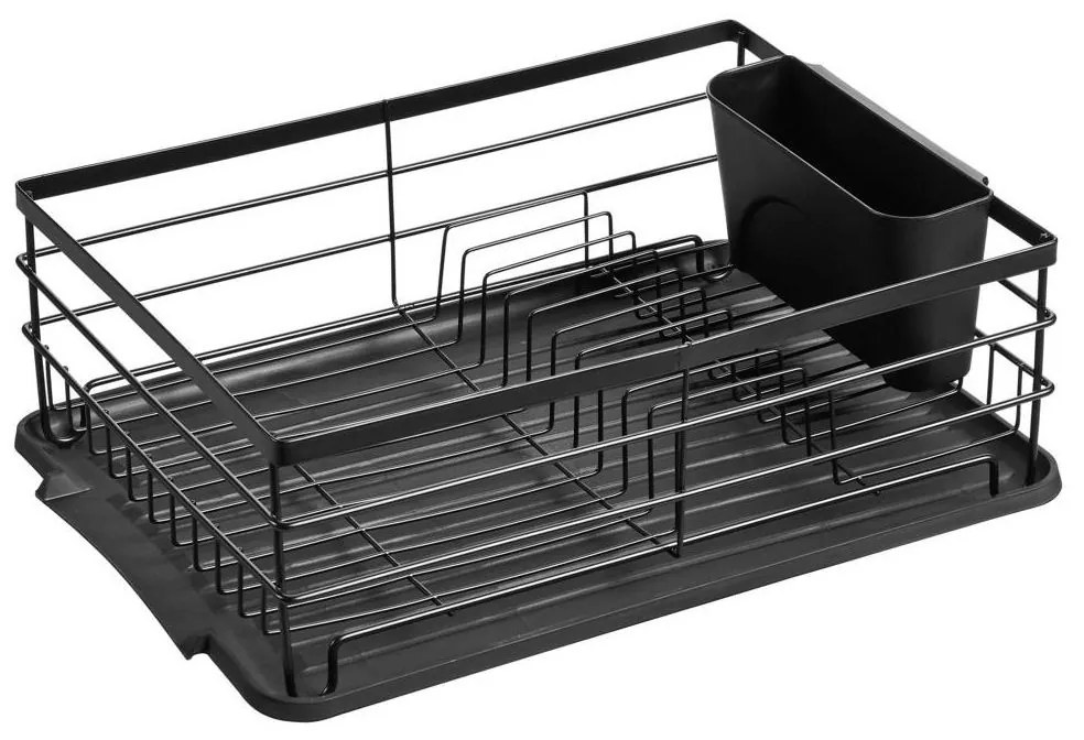 Goodhome Odkvapkávač na riad s držiakom na príbory - čierny LKA, 45x34x15