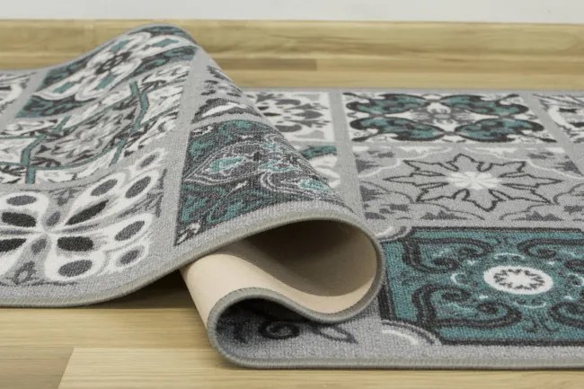 Protišmykový koberec/ behúň Patchwork tyrkysový