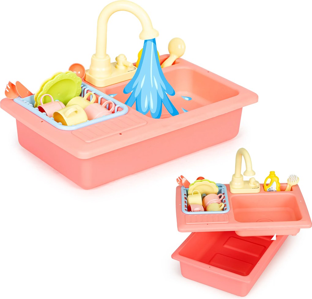 MULTISTORE Detský kuchynský drez s kohútikom a tečúcou vodou – 12-dielny set pre deti 3+