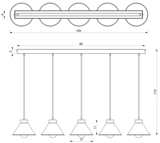 Luster na lanku DEMET 5xE27/60W/230V čierna/zlatá