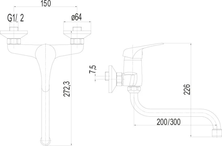 Mereo Lila, drezová nástenná batéria, 150 mm, s ramienkom rúrkovým ø 18 mm - 300 mm, chróm, MER-CBEE30106